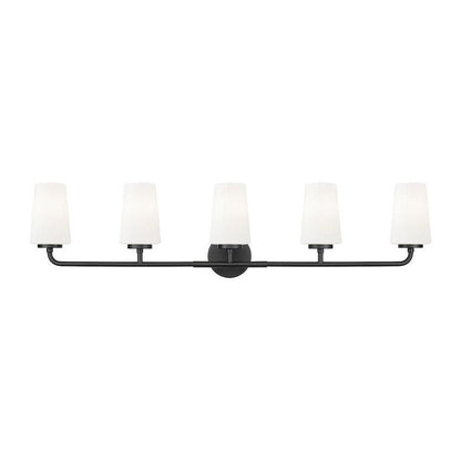 Z-Lite Montford 5-Light Medium Bulb Base Matte Black Steel Frame Matte Opal Glass Shade Vanity Light