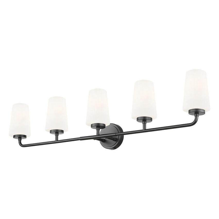Z-Lite Montford 5-Light Medium Bulb Base Matte Black Steel Frame Matte Opal Glass Shade Vanity Light