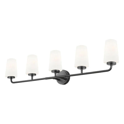 Z-Lite Montford 5-Light Medium Bulb Base Matte Black Steel Frame Matte Opal Glass Shade Vanity Light