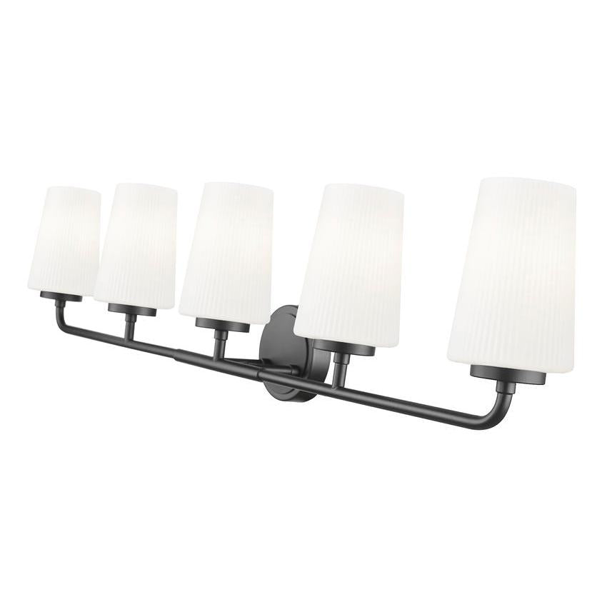 Z-Lite Montford 5-Light Medium Bulb Base Matte Black Steel Frame Matte Opal Glass Shade Vanity Light