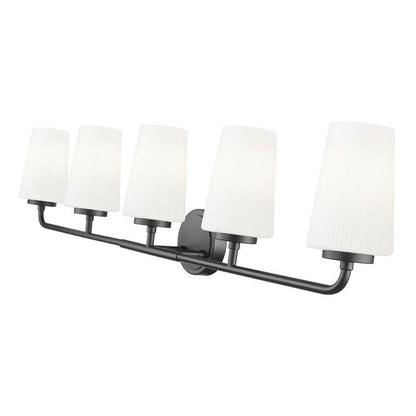 Z-Lite Montford 5-Light Medium Bulb Base Matte Black Steel Frame Matte Opal Glass Shade Vanity Light