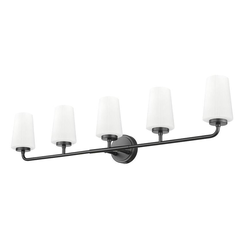 Z-Lite Montford 5-Light Medium Bulb Base Matte Black Steel Frame Matte Opal Glass Shade Vanity Light
