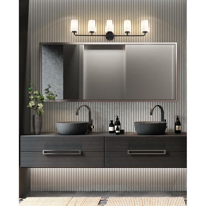 Z-Lite Montford 5-Light Medium Bulb Base Matte Black Steel Frame Matte Opal Glass Shade Vanity Light