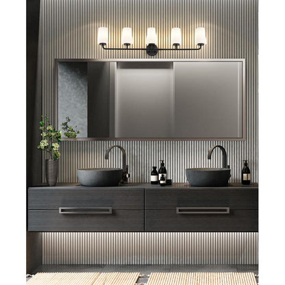 Z-Lite Montford 5-Light Medium Bulb Base Matte Black Steel Frame Matte Opal Glass Shade Vanity Light