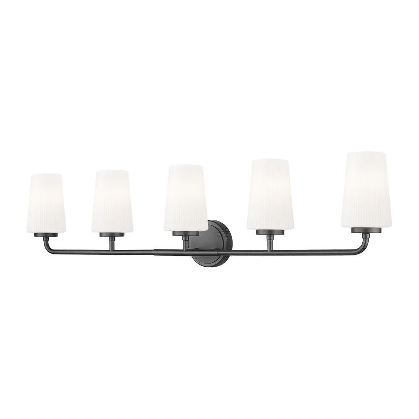 Z-Lite Montford 5-Light Medium Bulb Base Matte Black Steel Frame Matte Opal Glass Shade Vanity Light