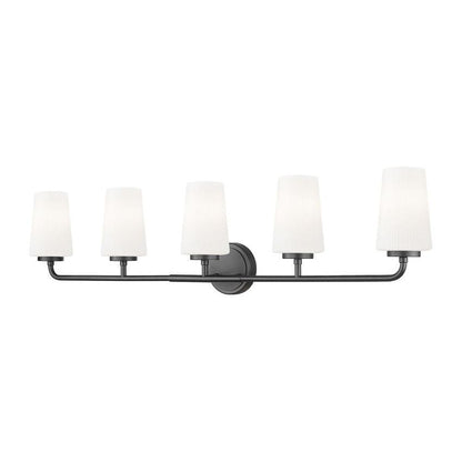 Z-Lite Montford 5-Light Medium Bulb Base Matte Black Steel Frame Matte Opal Glass Shade Vanity Light
