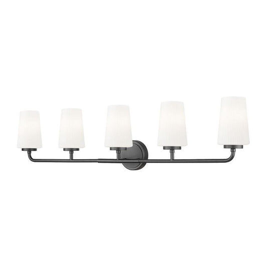 Z-Lite Montford 5-Light Medium Bulb Base Matte Black Steel Frame Matte Opal Glass Shade Vanity Light