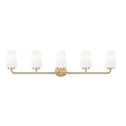 Z-Lite Montford 5-Light Medium Bulb Base Modern Gold Steel Frame Matte Opal Glass Shade Vanity Light