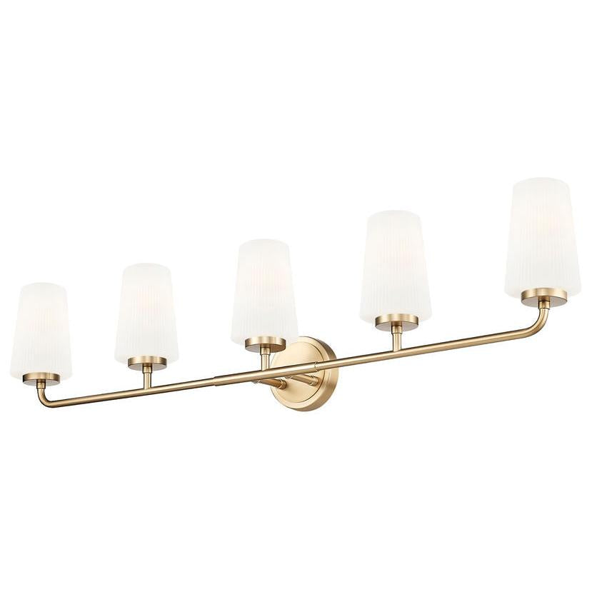 Z-Lite Montford 5-Light Medium Bulb Base Modern Gold Steel Frame Matte Opal Glass Shade Vanity Light