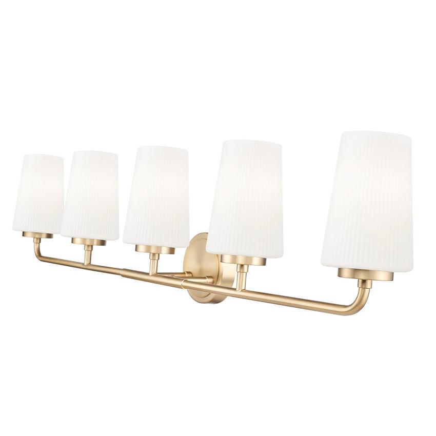 Z-Lite Montford 5-Light Medium Bulb Base Modern Gold Steel Frame Matte Opal Glass Shade Vanity Light