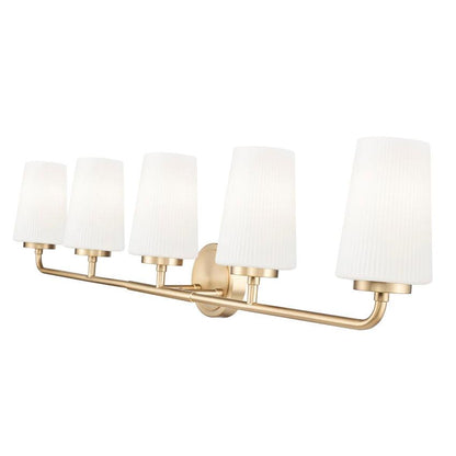 Z-Lite Montford 5-Light Medium Bulb Base Modern Gold Steel Frame Matte Opal Glass Shade Vanity Light