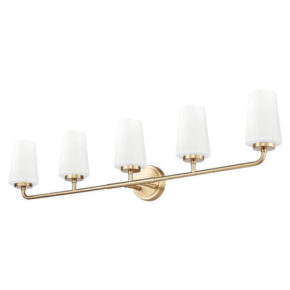 Z-Lite Montford 5-Light Medium Bulb Base Modern Gold Steel Frame Matte Opal Glass Shade Vanity Light