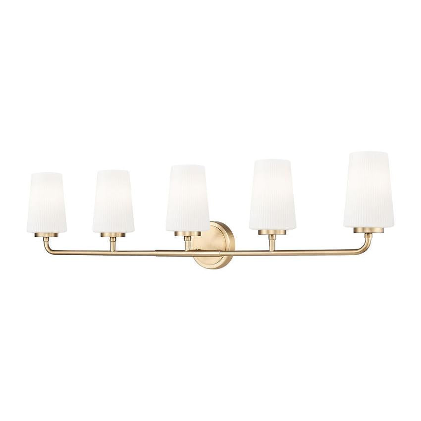 Z-Lite Montford 5-Light Medium Bulb Base Modern Gold Steel Frame Matte Opal Glass Shade Vanity Light
