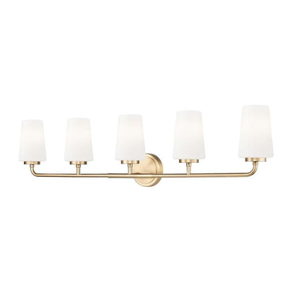Z-Lite Montford 5-Light Medium Bulb Base Modern Gold Steel Frame Matte Opal Glass Shade Vanity Light