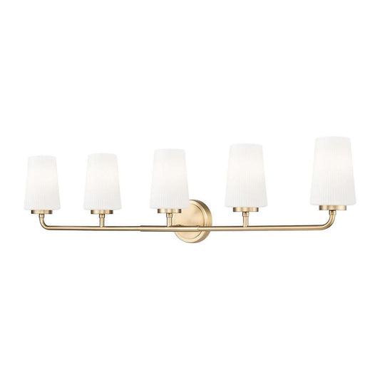 Z-Lite Montford 5-Light Medium Bulb Base Modern Gold Steel Frame Matte Opal Glass Shade Vanity Light