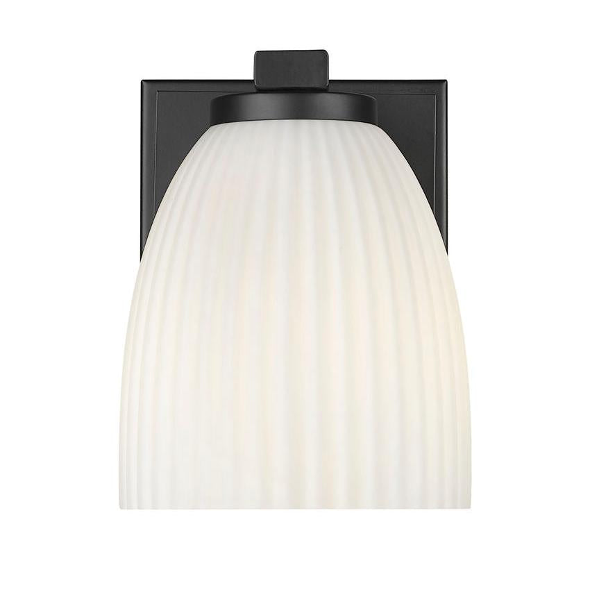 Z-Lite Naya 1-Light Medium Bulb Base Matte Black Steel Frame Matte Opal Glass Shade Wall Sconce