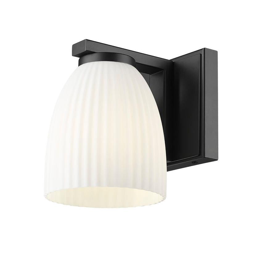 Z-Lite Naya 1-Light Medium Bulb Base Matte Black Steel Frame Matte Opal Glass Shade Wall Sconce