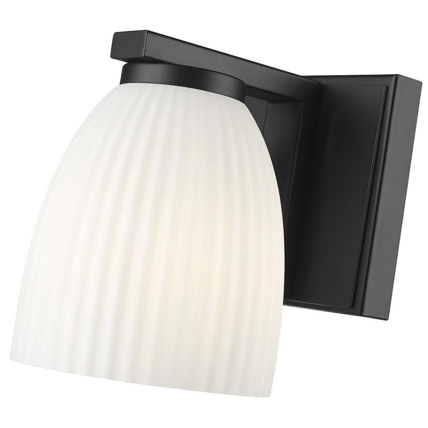 Z-Lite Naya 1-Light Medium Bulb Base Matte Black Steel Frame Matte Opal Glass Shade Wall Sconce