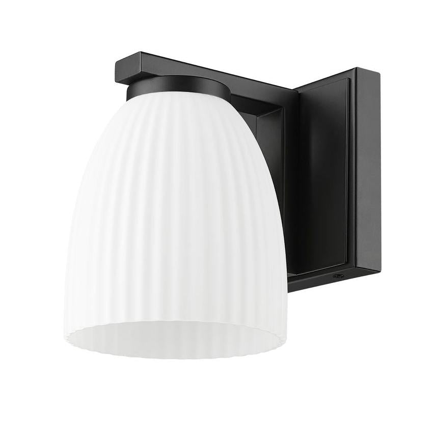 Z-Lite Naya 1-Light Medium Bulb Base Matte Black Steel Frame Matte Opal Glass Shade Wall Sconce