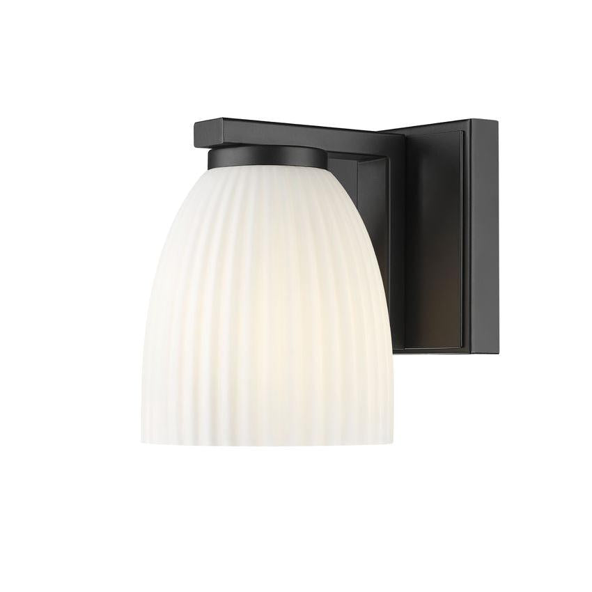 Z-Lite Naya 1-Light Medium Bulb Base Matte Black Steel Frame Matte Opal Glass Shade Wall Sconce