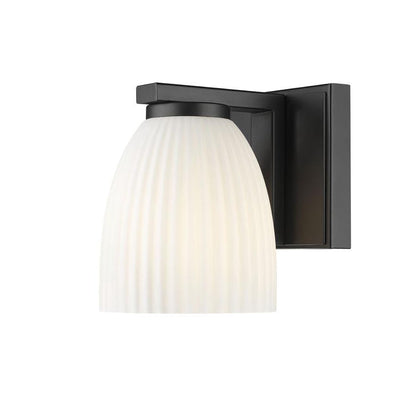 Z-Lite Naya 1-Light Medium Bulb Base Matte Black Steel Frame Matte Opal Glass Shade Wall Sconce