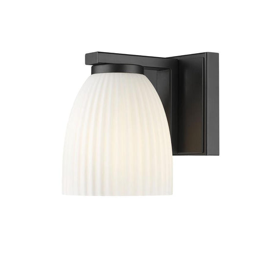 Z-Lite Naya 1-Light Medium Bulb Base Matte Black Steel Frame Matte Opal Glass Shade Wall Sconce