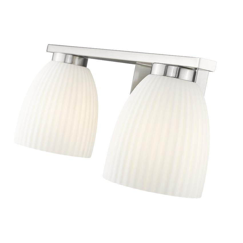 Z-Lite Naya 2-Light Medium Bulb Base Brushed Nickel Steel Frame Matte Opal Glass Shade Vanity Light