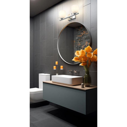 Z-Lite Naya 2-Light Medium Bulb Base Chrome Steel Frame Matte Opal Glass Shade Vanity Light