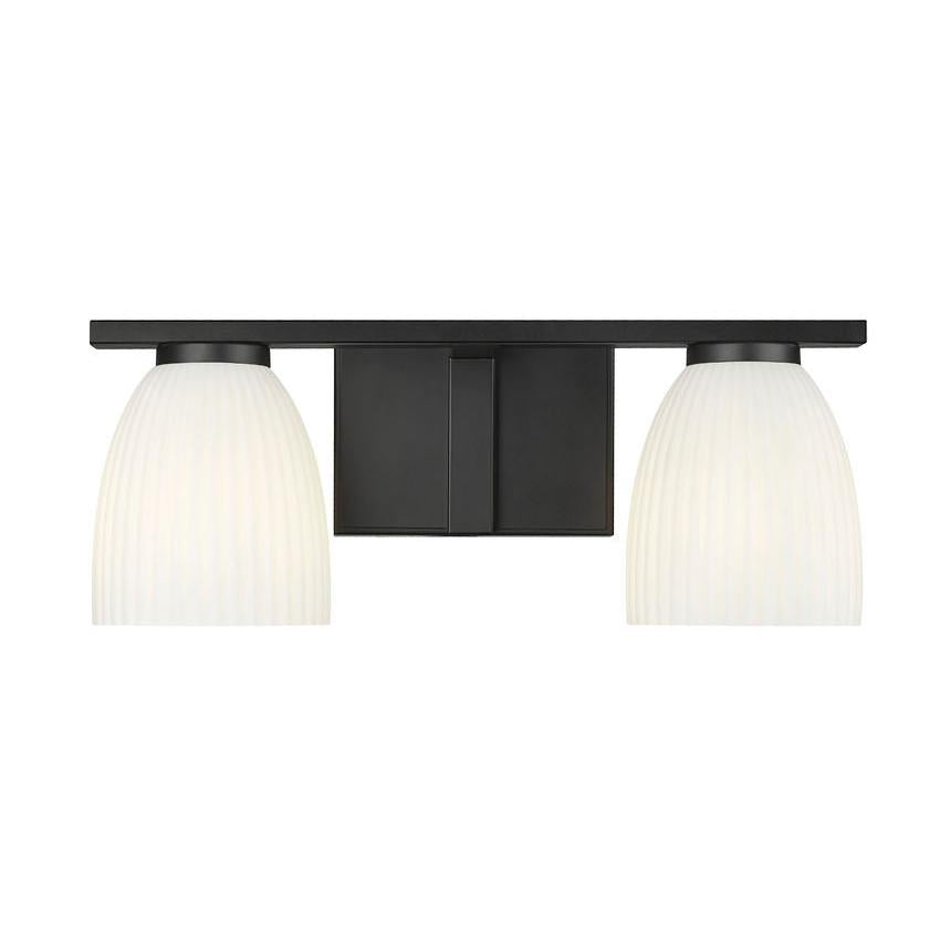 Z-Lite Naya 2-Light Medium Bulb Base Matte Black Steel Frame Matte Opal Glass Shade Vanity Light