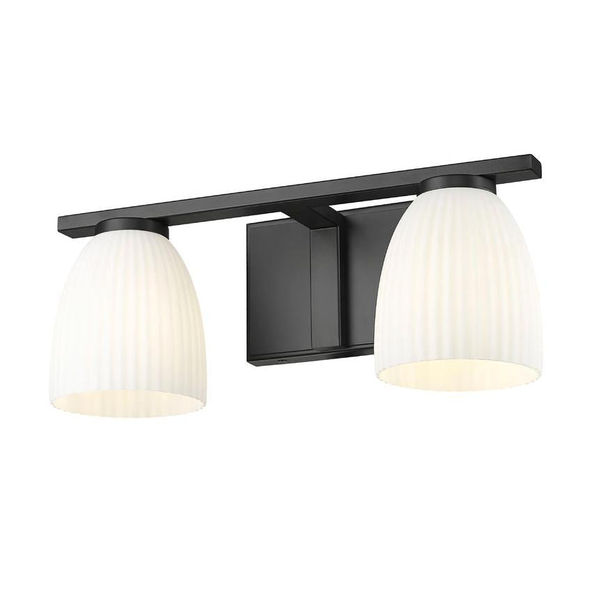 Z-Lite Naya 2-Light Medium Bulb Base Matte Black Steel Frame Matte Opal Glass Shade Vanity Light