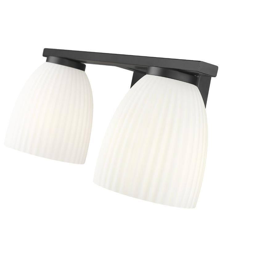 Z-Lite Naya 2-Light Medium Bulb Base Matte Black Steel Frame Matte Opal Glass Shade Vanity Light