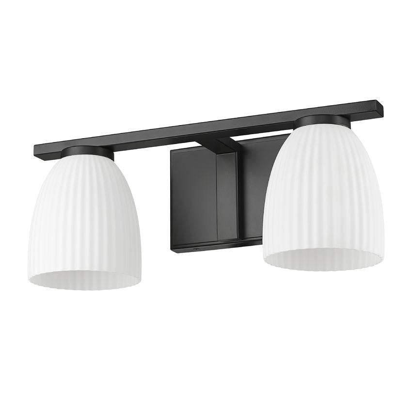Z-Lite Naya 2-Light Medium Bulb Base Matte Black Steel Frame Matte Opal Glass Shade Vanity Light