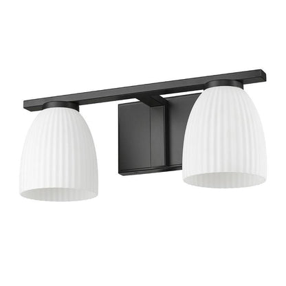 Z-Lite Naya 2-Light Medium Bulb Base Matte Black Steel Frame Matte Opal Glass Shade Vanity Light