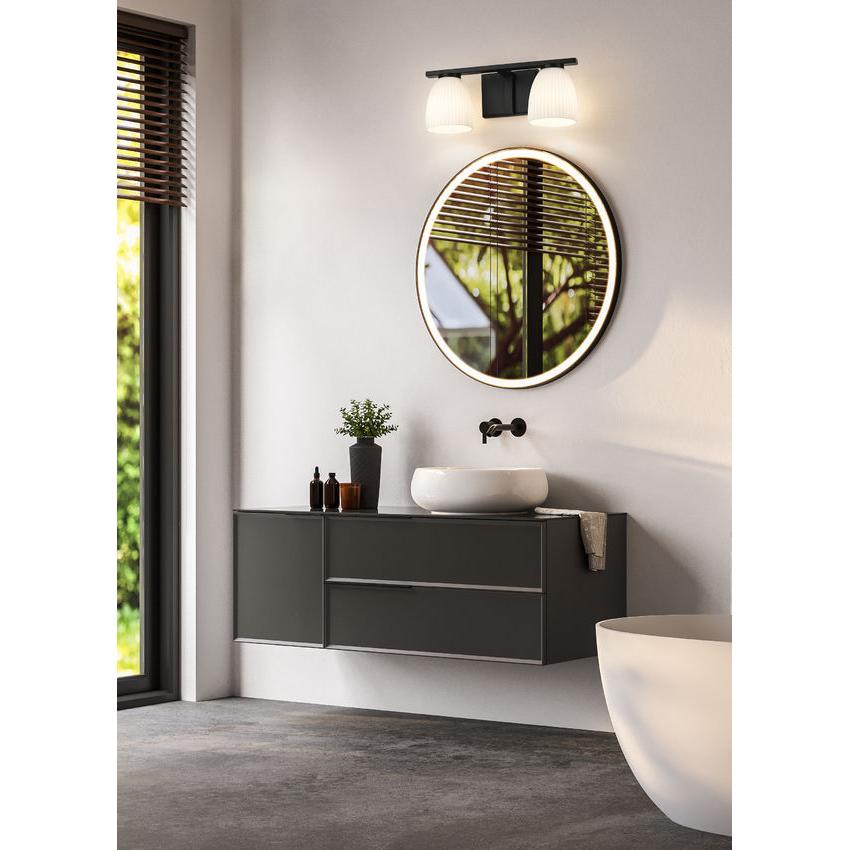 Z-Lite Naya 2-Light Medium Bulb Base Matte Black Steel Frame Matte Opal Glass Shade Vanity Light
