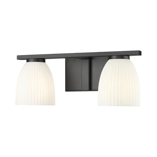 Z-Lite Naya 2-Light Medium Bulb Base Matte Black Steel Frame Matte Opal Glass Shade Vanity Light