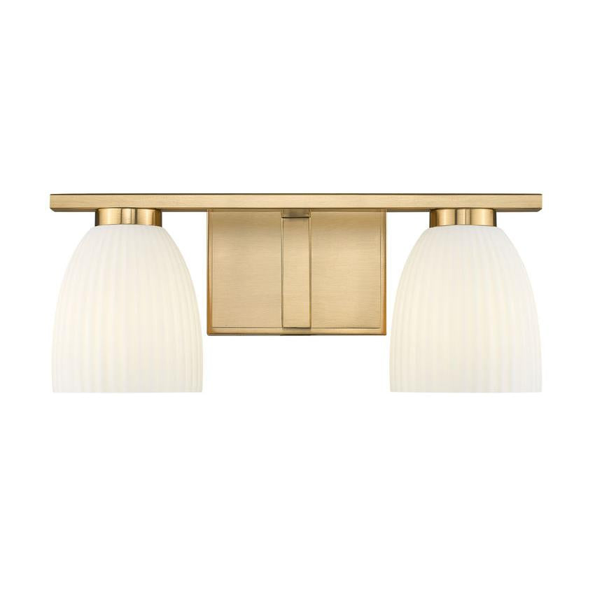 Z-Lite Naya 2-Light Medium Bulb Base Modern Gold Steel Frame Matte Opal Glass Shade Vanity Light