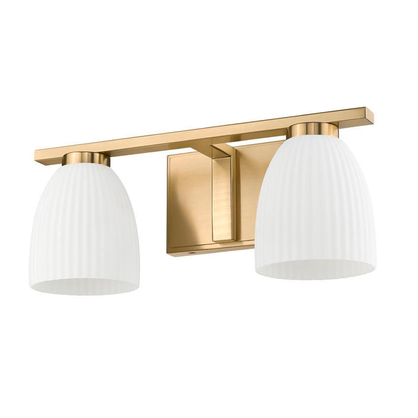 Z-Lite Naya 2-Light Medium Bulb Base Modern Gold Steel Frame Matte Opal Glass Shade Vanity Light