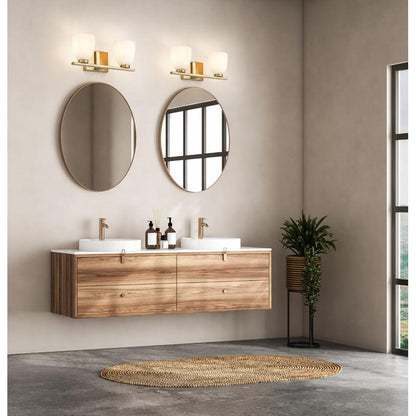Z-Lite Naya 2-Light Medium Bulb Base Modern Gold Steel Frame Matte Opal Glass Shade Vanity Light