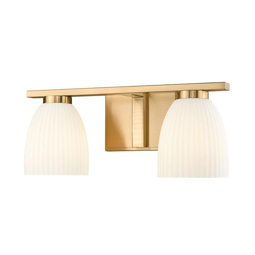Z-Lite Naya 2-Light Medium Bulb Base Modern Gold Steel Frame Matte Opal Glass Shade Vanity Light