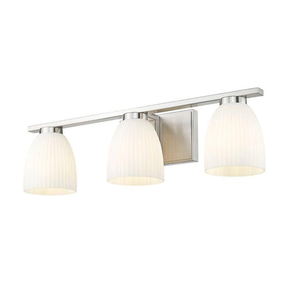 Z-Lite Naya 3-Light Medium Bulb Base Brushed Nickel Steel Frame Matte Opal Glass Shade Vanity Light