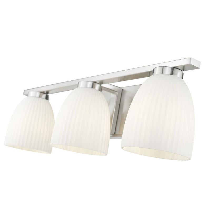 Z-Lite Naya 3-Light Medium Bulb Base Brushed Nickel Steel Frame Matte Opal Glass Shade Vanity Light