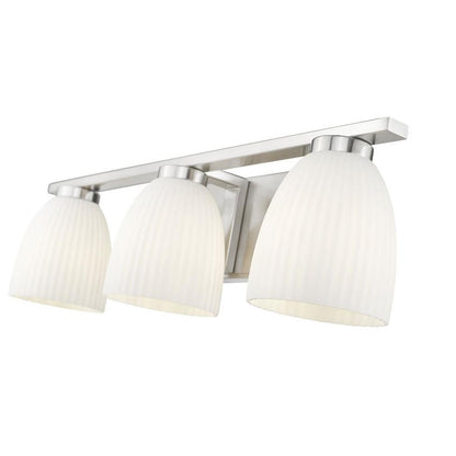 Z-Lite Naya 3-Light Medium Bulb Base Brushed Nickel Steel Frame Matte Opal Glass Shade Vanity Light