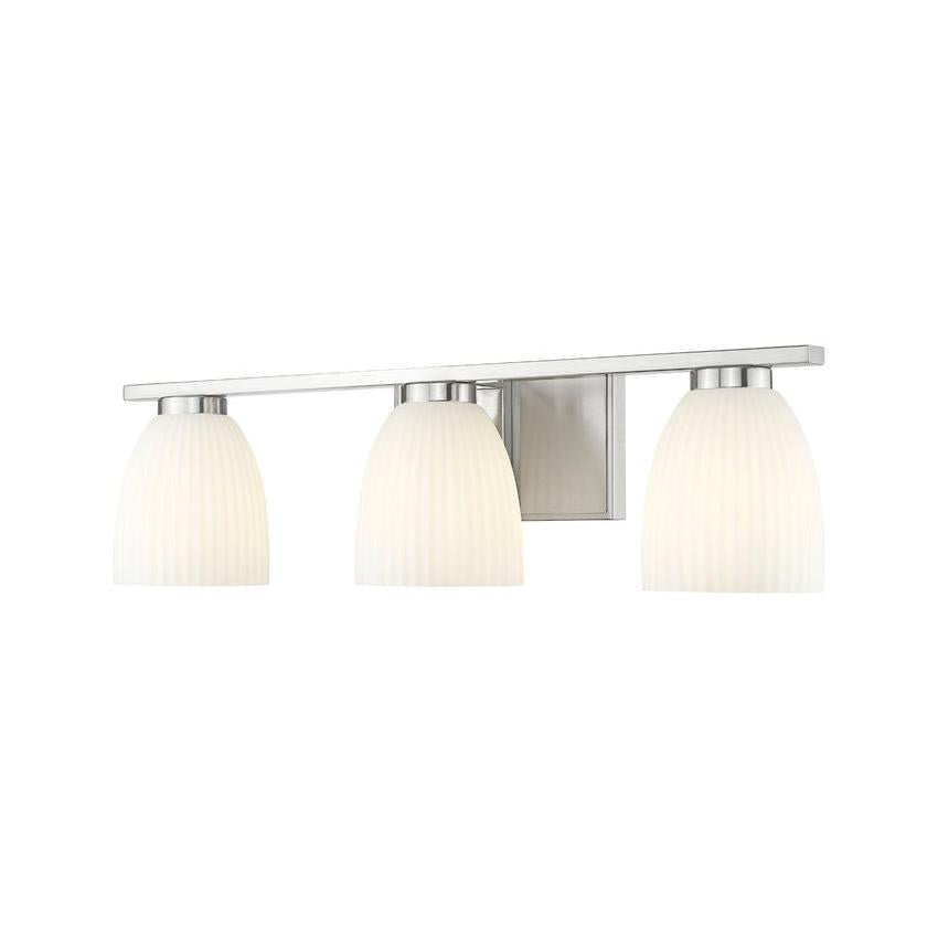 Z-Lite Naya 3-Light Medium Bulb Base Brushed Nickel Steel Frame Matte Opal Glass Shade Vanity Light