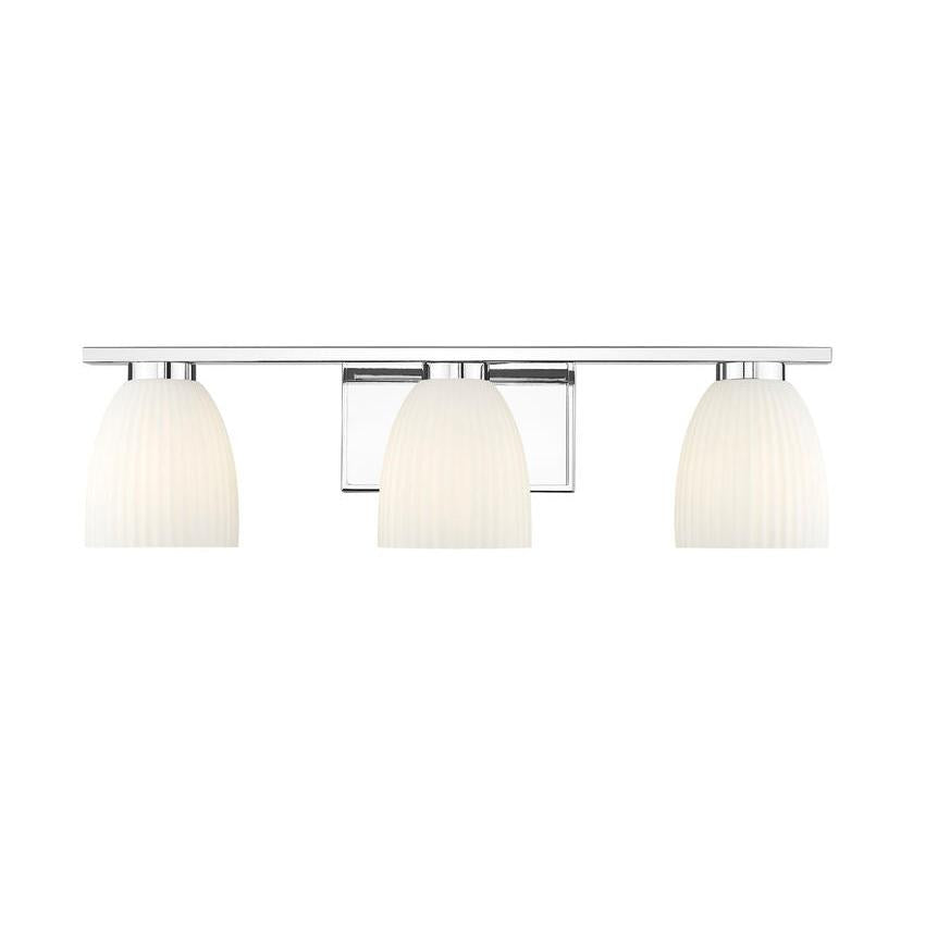 Z-Lite Naya 3-Light Medium Bulb Base Chrome Steel Frame Matte Opal Glass Shade Vanity Light