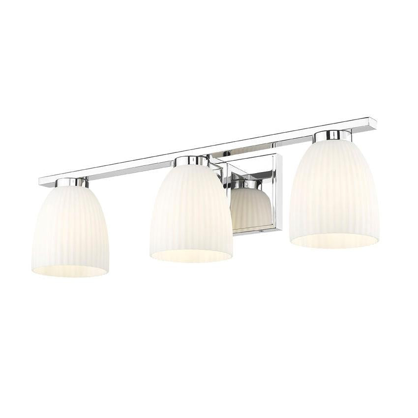 Z-Lite Naya 3-Light Medium Bulb Base Chrome Steel Frame Matte Opal Glass Shade Vanity Light