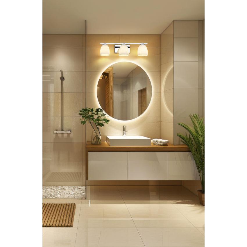 Z-Lite Naya 3-Light Medium Bulb Base Chrome Steel Frame Matte Opal Glass Shade Vanity Light