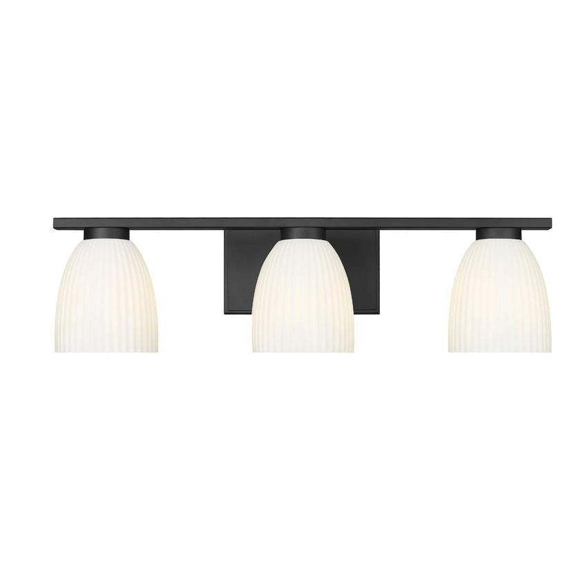 Z-Lite Naya 3-Light Medium Bulb Base Matte Black Steel Frame Matte Opal Glass Shade Vanity Light