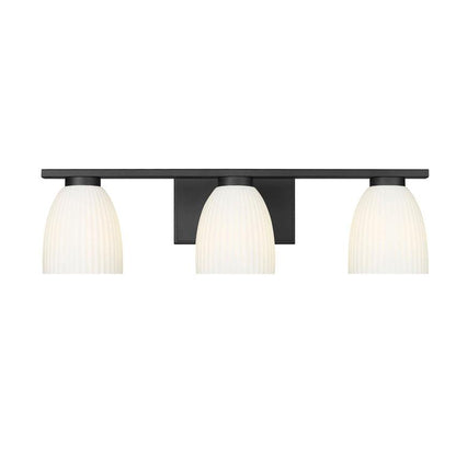 Z-Lite Naya 3-Light Medium Bulb Base Matte Black Steel Frame Matte Opal Glass Shade Vanity Light