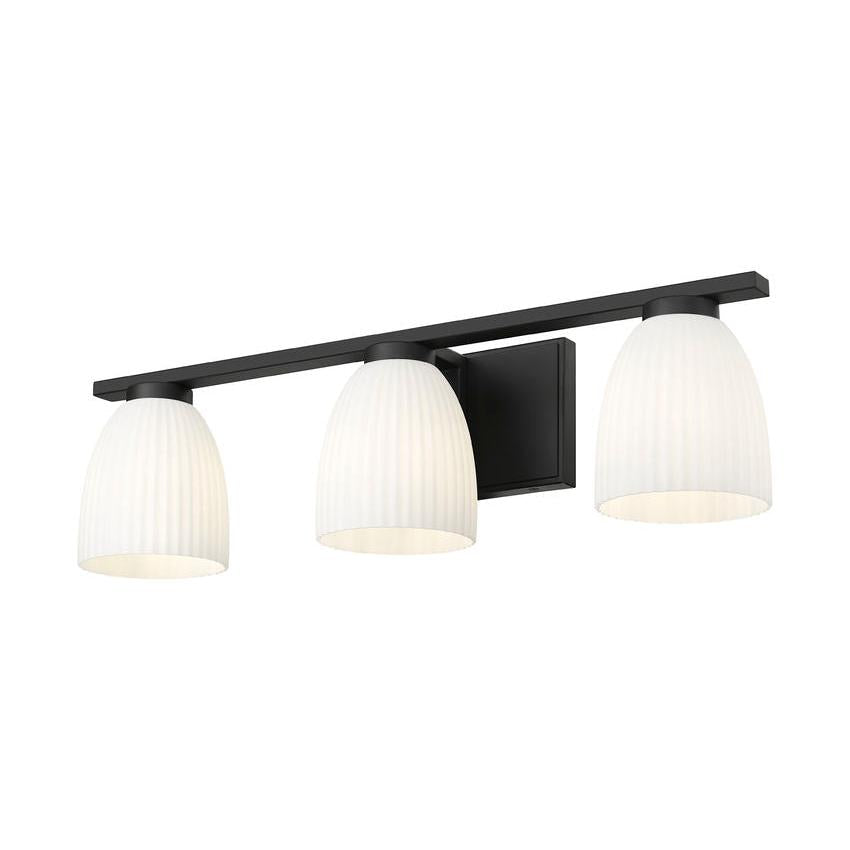 Z-Lite Naya 3-Light Medium Bulb Base Matte Black Steel Frame Matte Opal Glass Shade Vanity Light