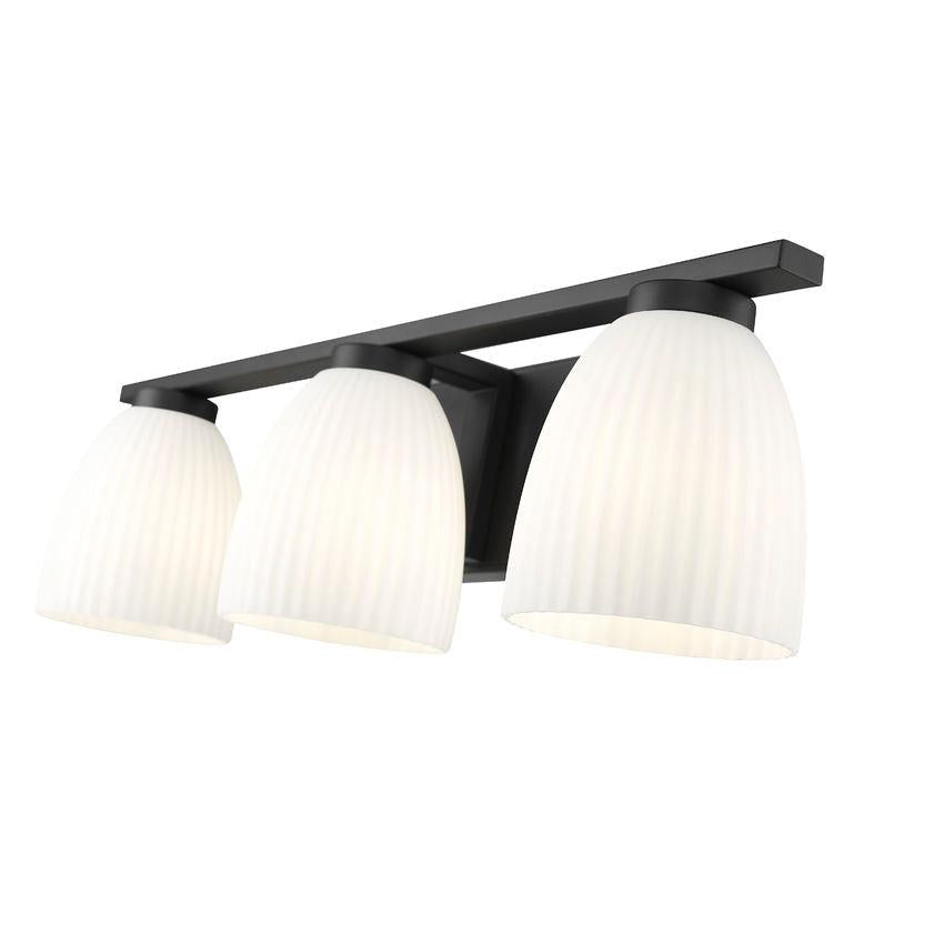 Z-Lite Naya 3-Light Medium Bulb Base Matte Black Steel Frame Matte Opal Glass Shade Vanity Light